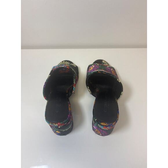 Christian Siriano Mule Heels Shoes Open Toe Paisley Sz 7.5 VTG Boho Folk Floral - Picture 4 of 6